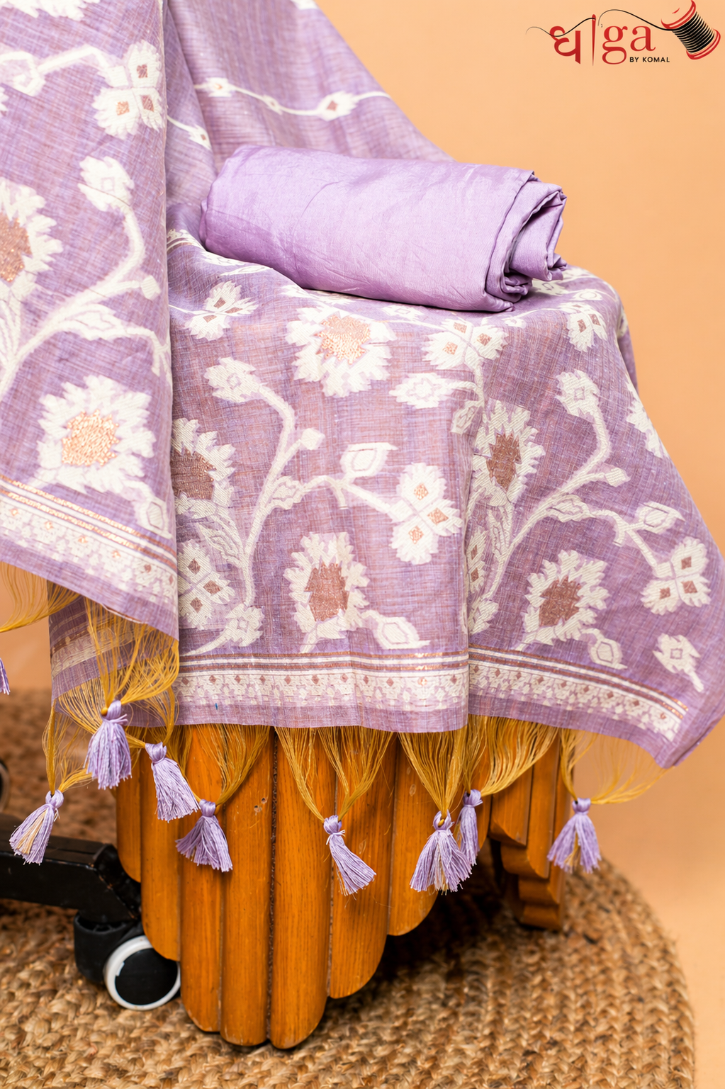 Lavender Floral Buta Jamdani Cotton Suit Set with Printed Dupatta