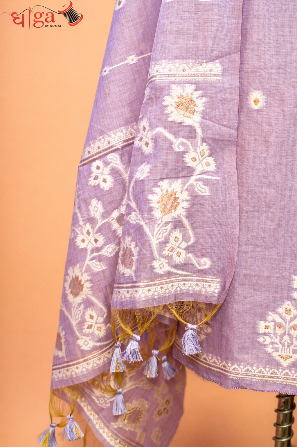 Lavender Floral Buta Jamdani Cotton Suit Set with Printed Dupatta