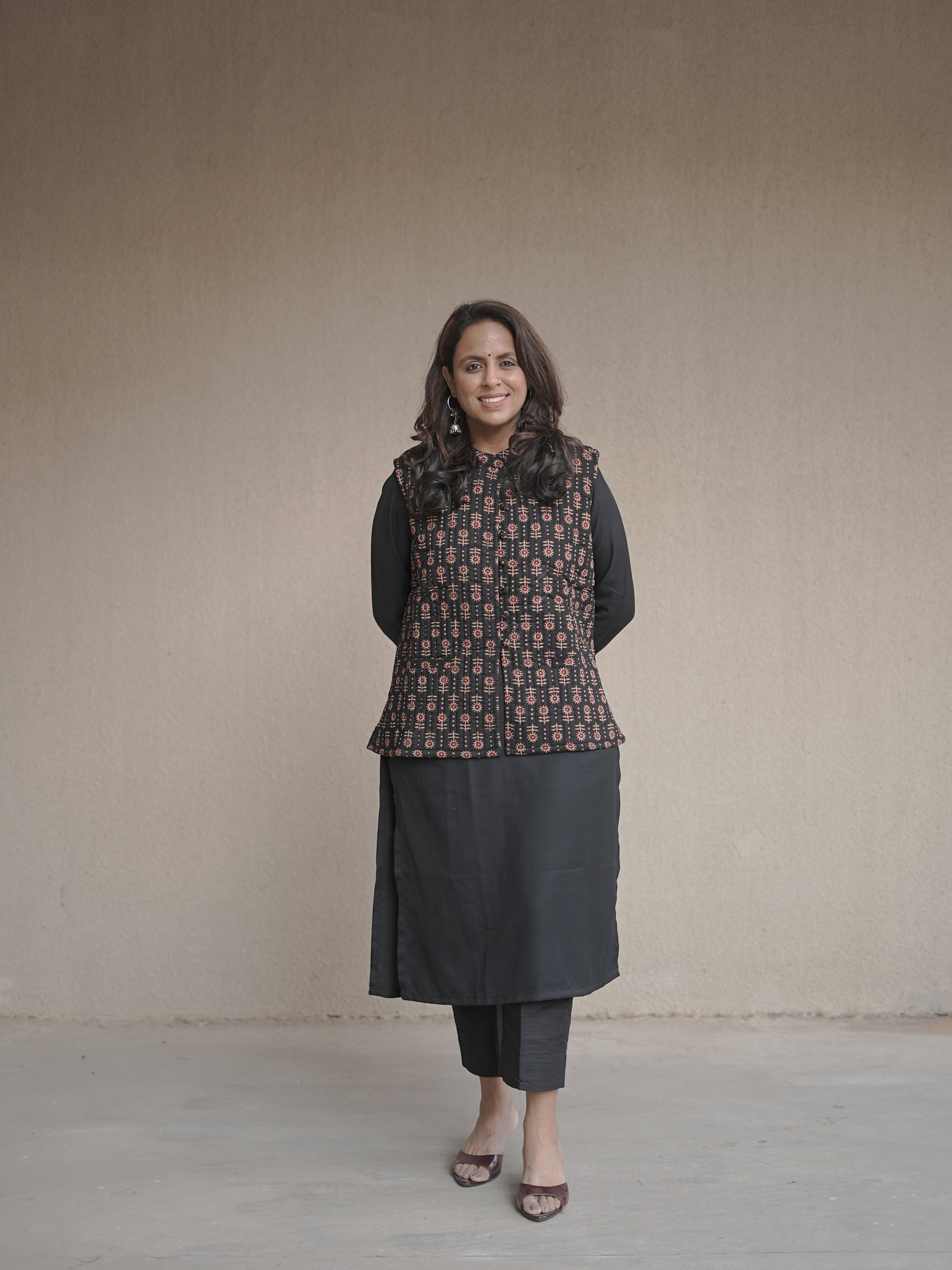 Midnight Black Ajrak Printed Quilted Cotton Jacket