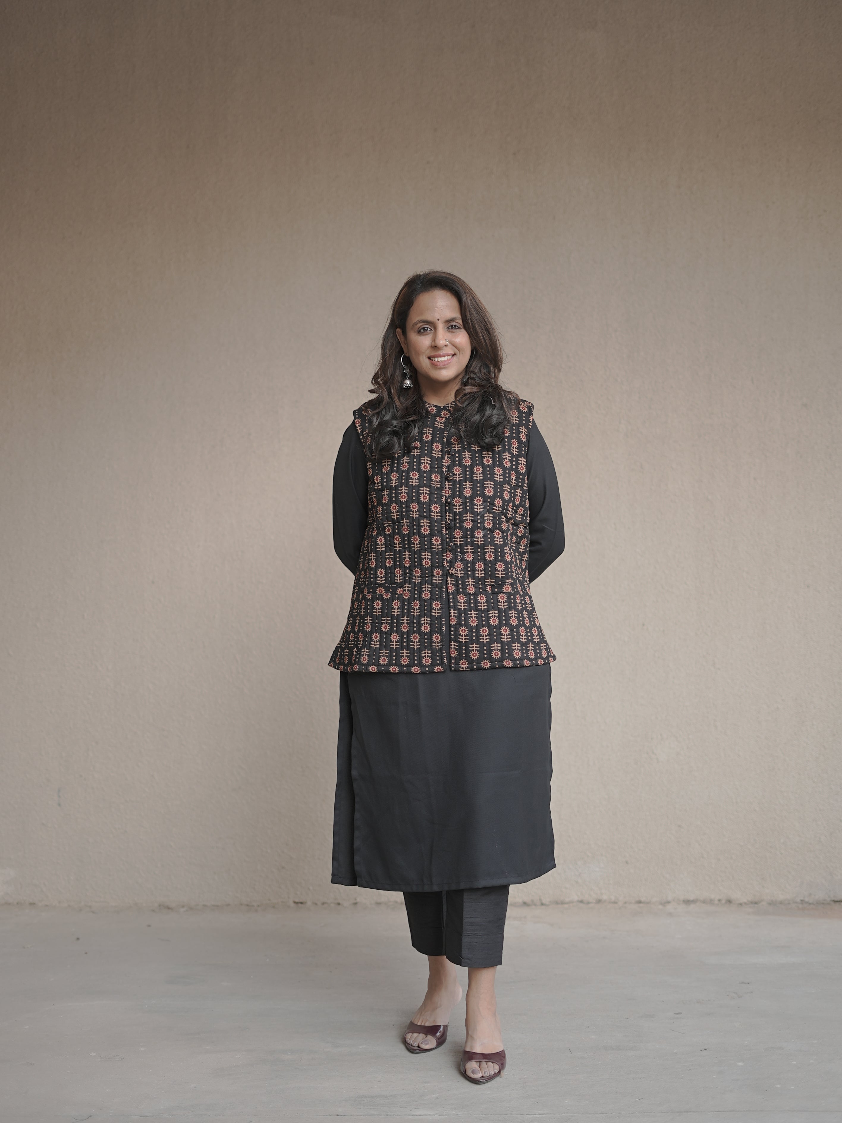 Midnight Black Ajrak Printed Quilted Cotton Jacket