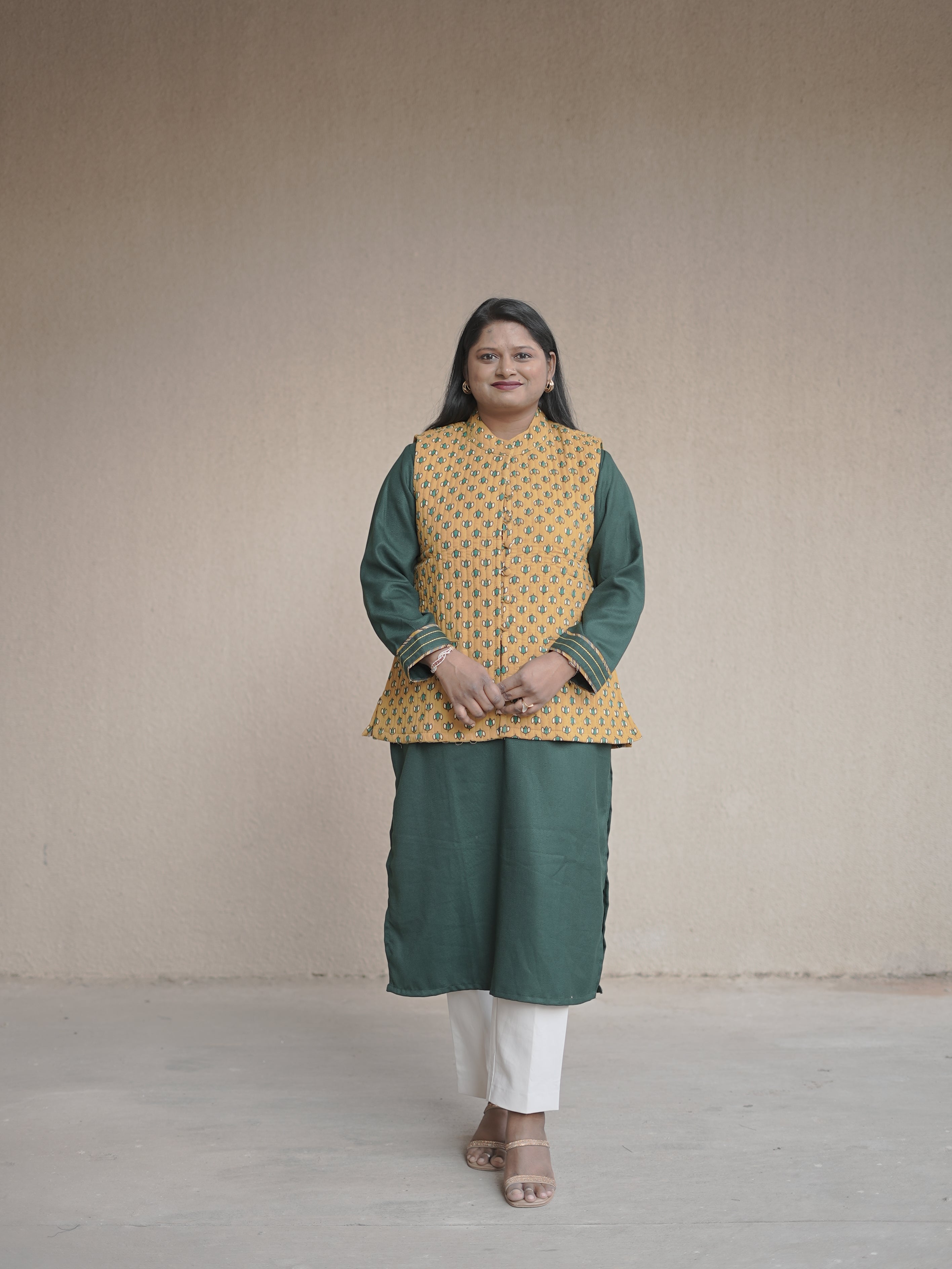 Dijon Yellow Ajrakh quilted Cotton Jacket
