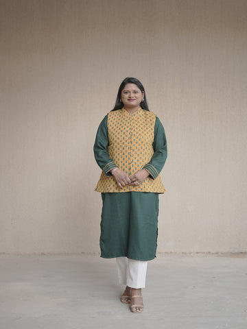 Dijon Yellow Ajrakh quilted Cotton Jacket