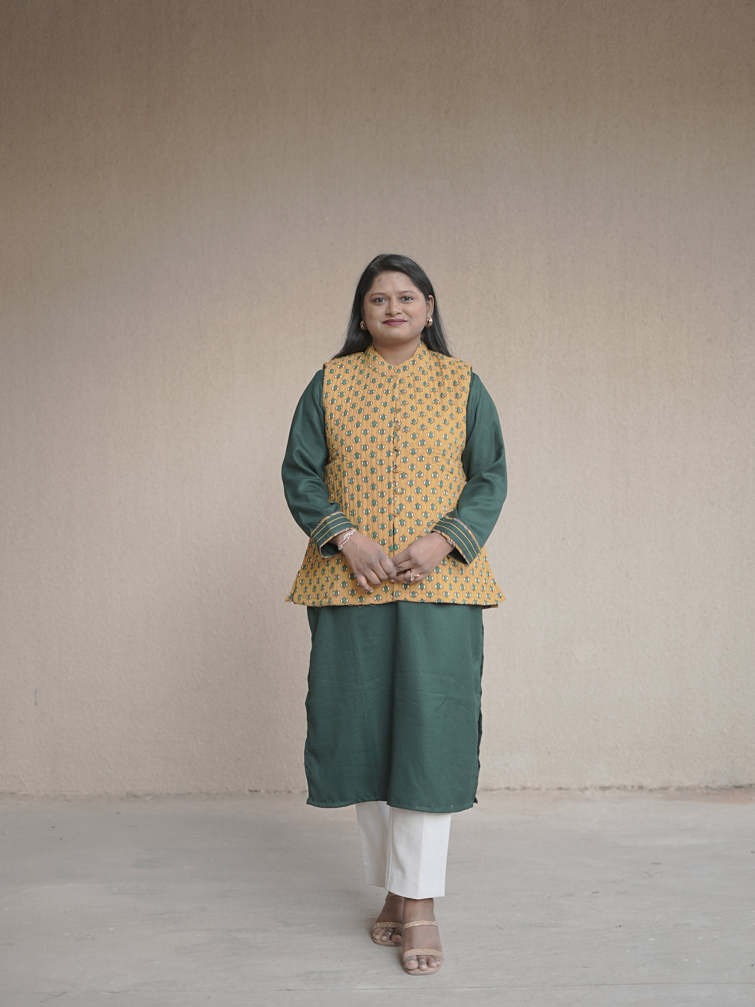 Dijon Yellow Ajrakh quilted Cotton Jacket
