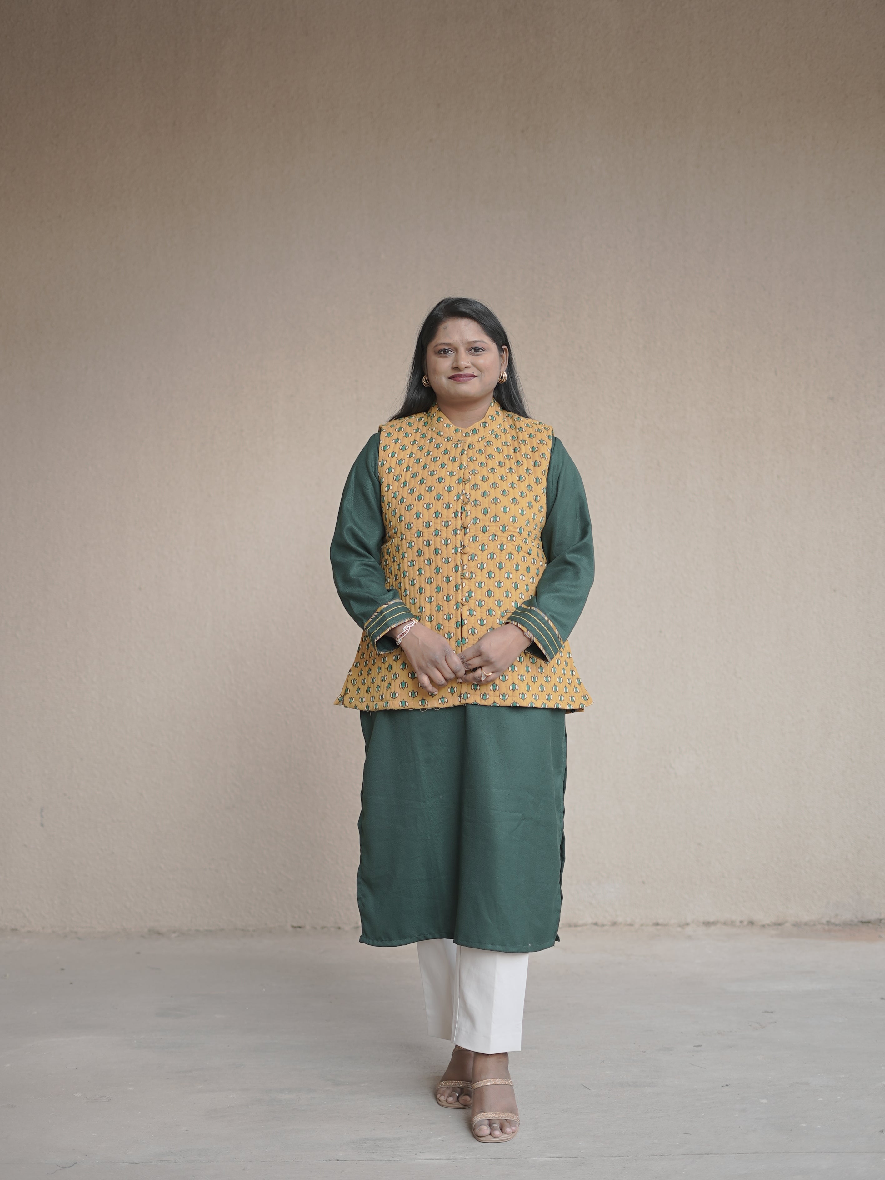 Dijon Yellow Ajrakh quilted Cotton Jacket