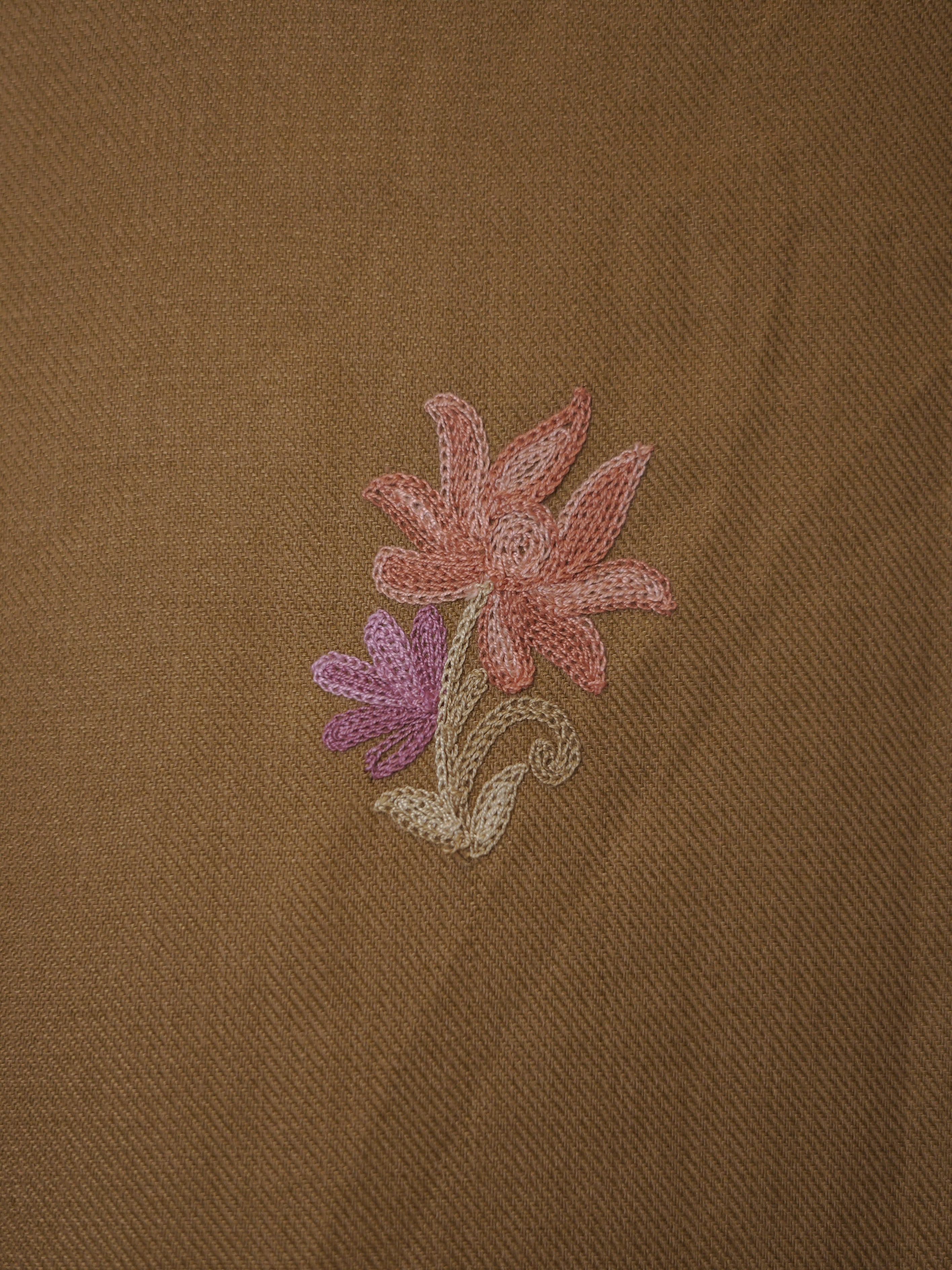 Kashida Elegant Woven Mustard Kashida Embroidery Semi Pashmina Winter Set
