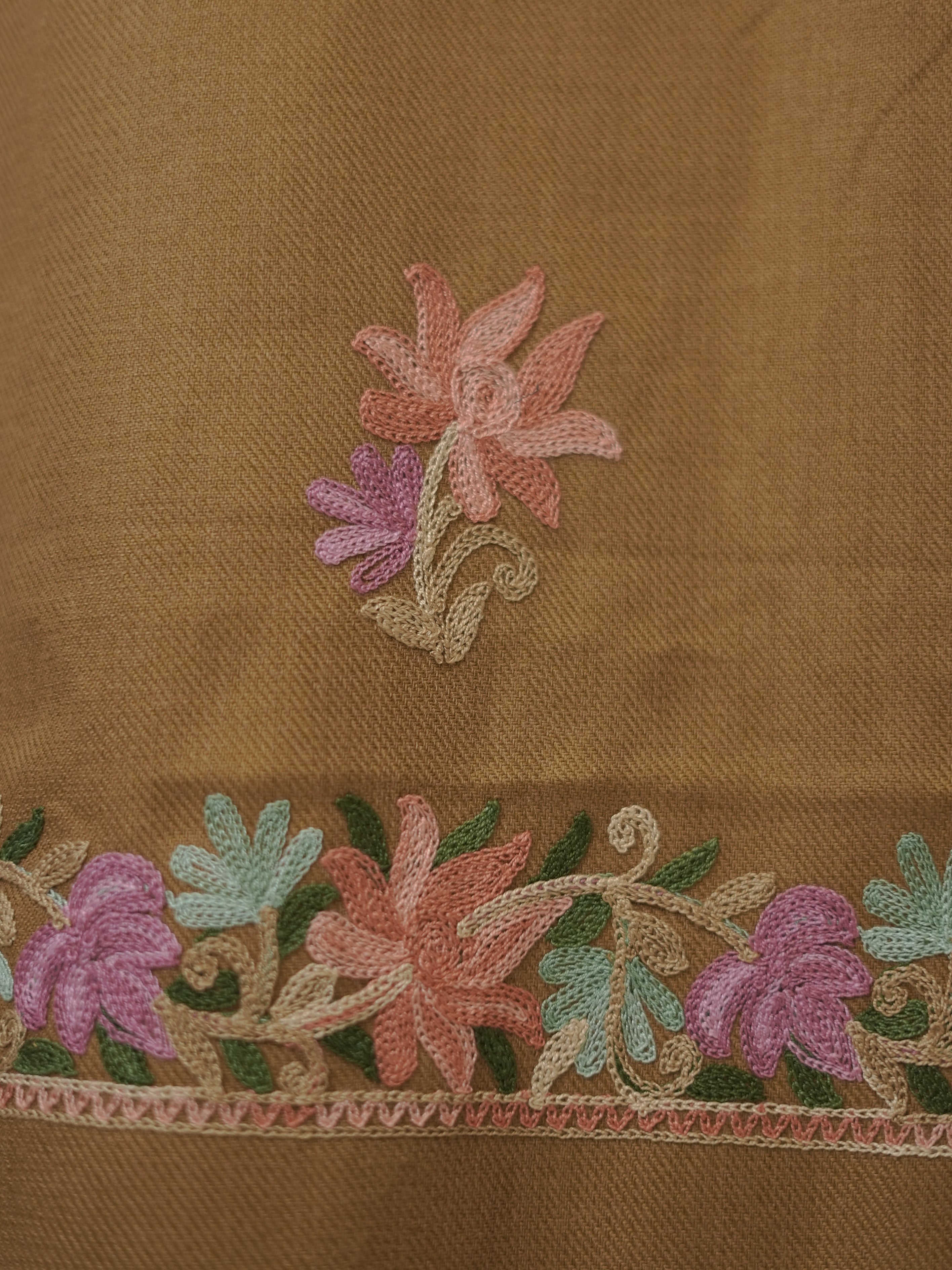 Kashida Elegant Woven Mustard Kashida Embroidery Semi Pashmina Winter Set