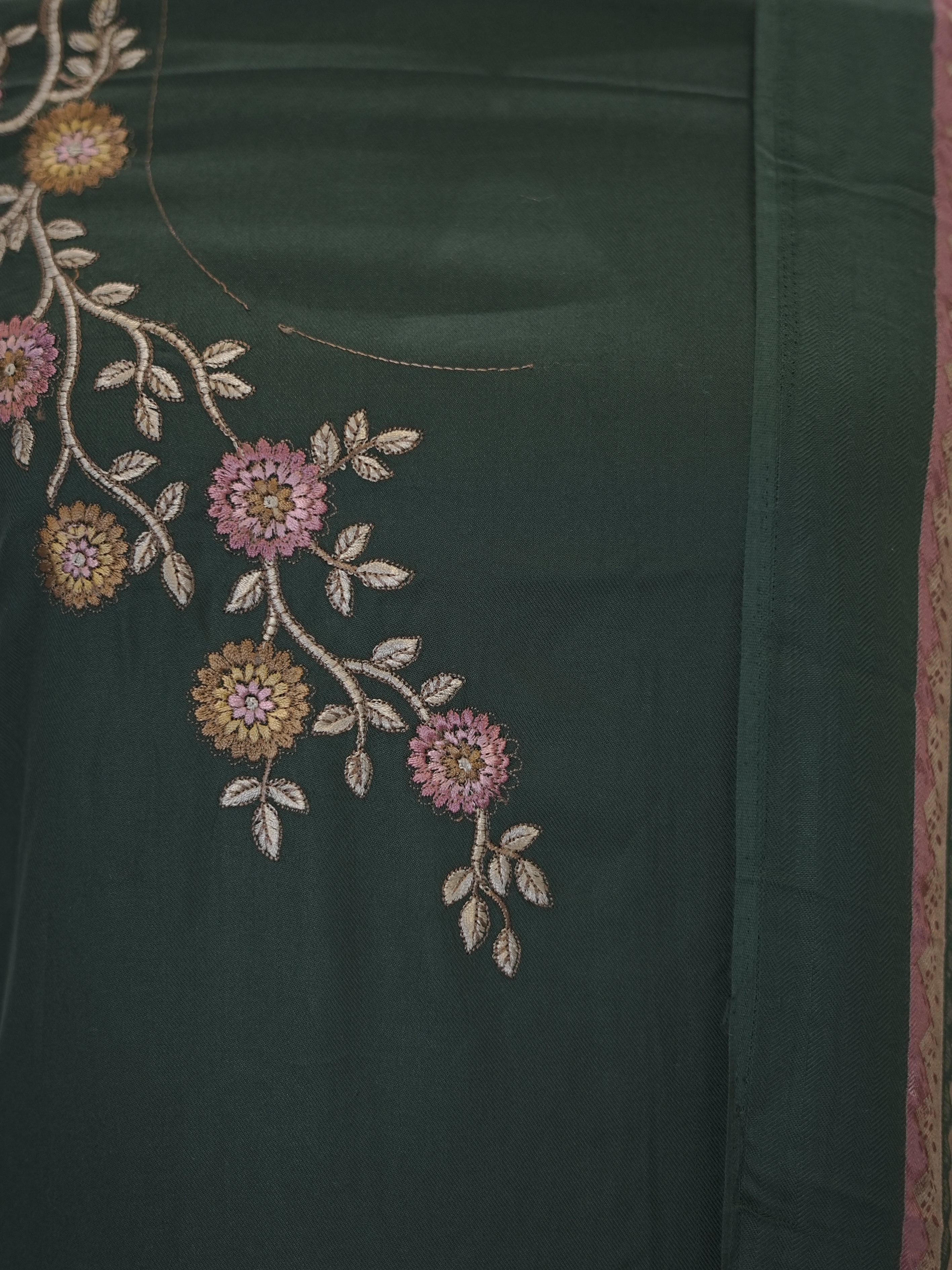 Green Digital printed semi pashmina with thread work