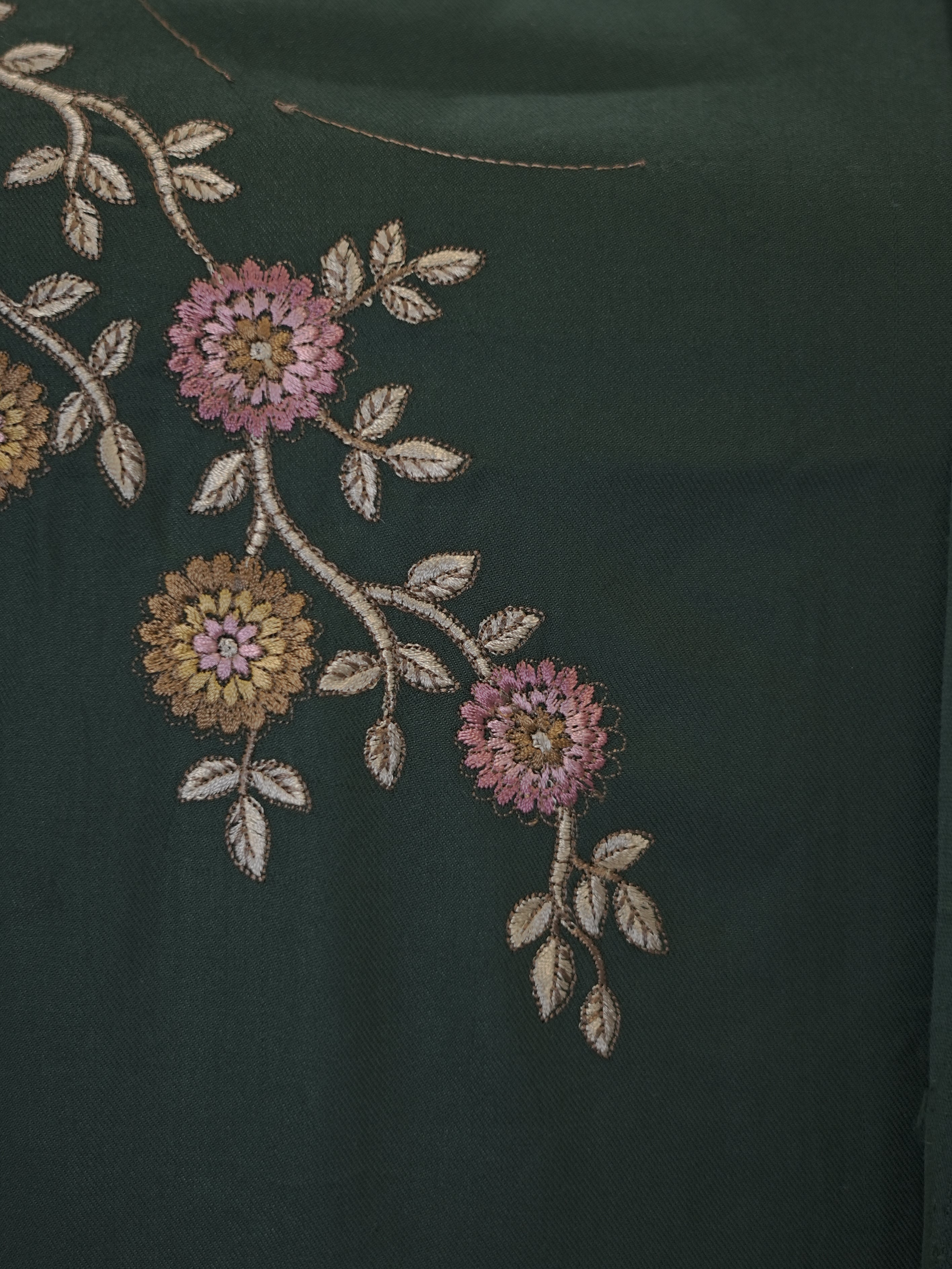 Green Digital printed semi pashmina with thread work