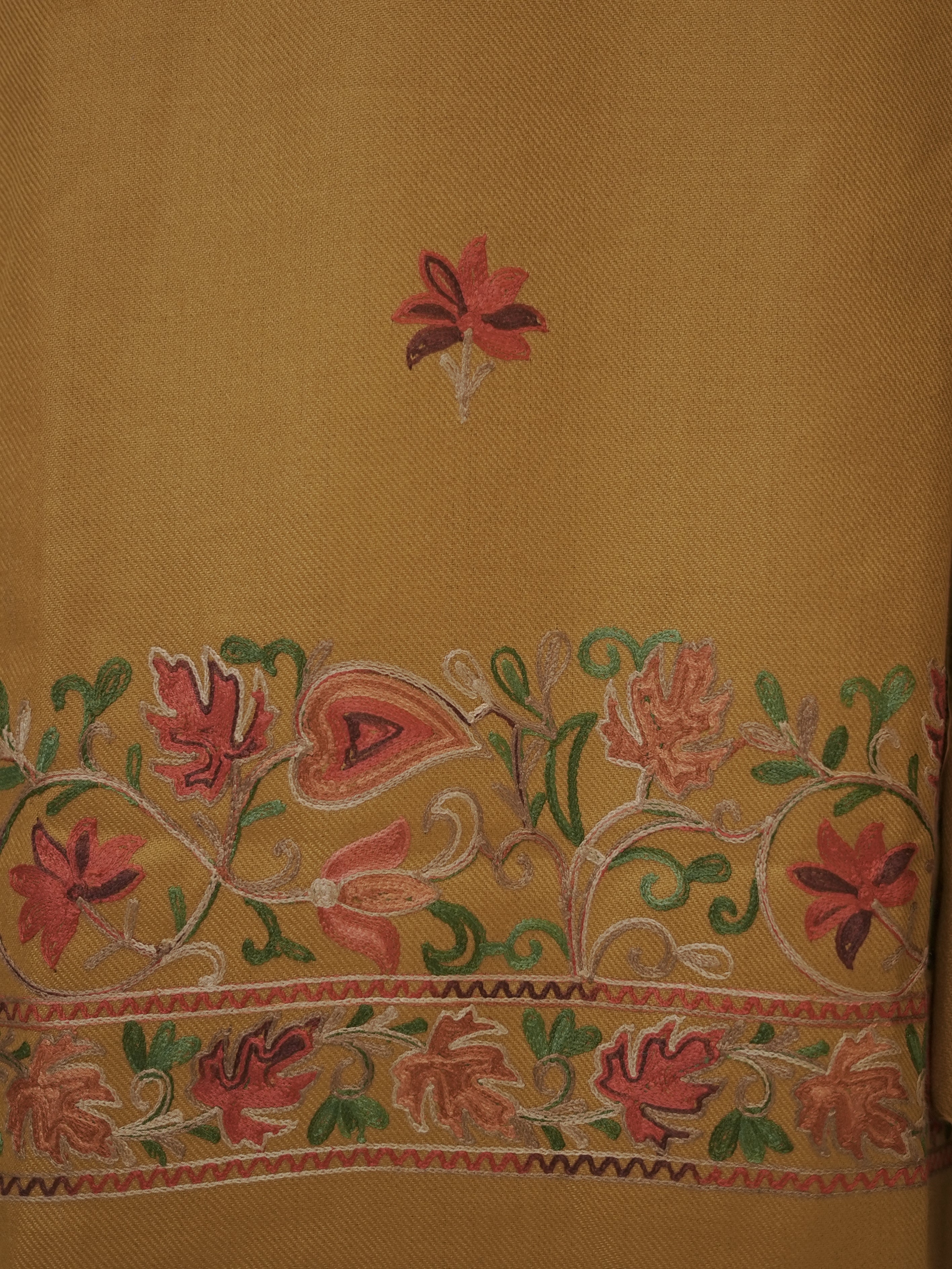 Turmeric Yellow Woven with Kashida Embroidery Semi Pashmina Winter Set