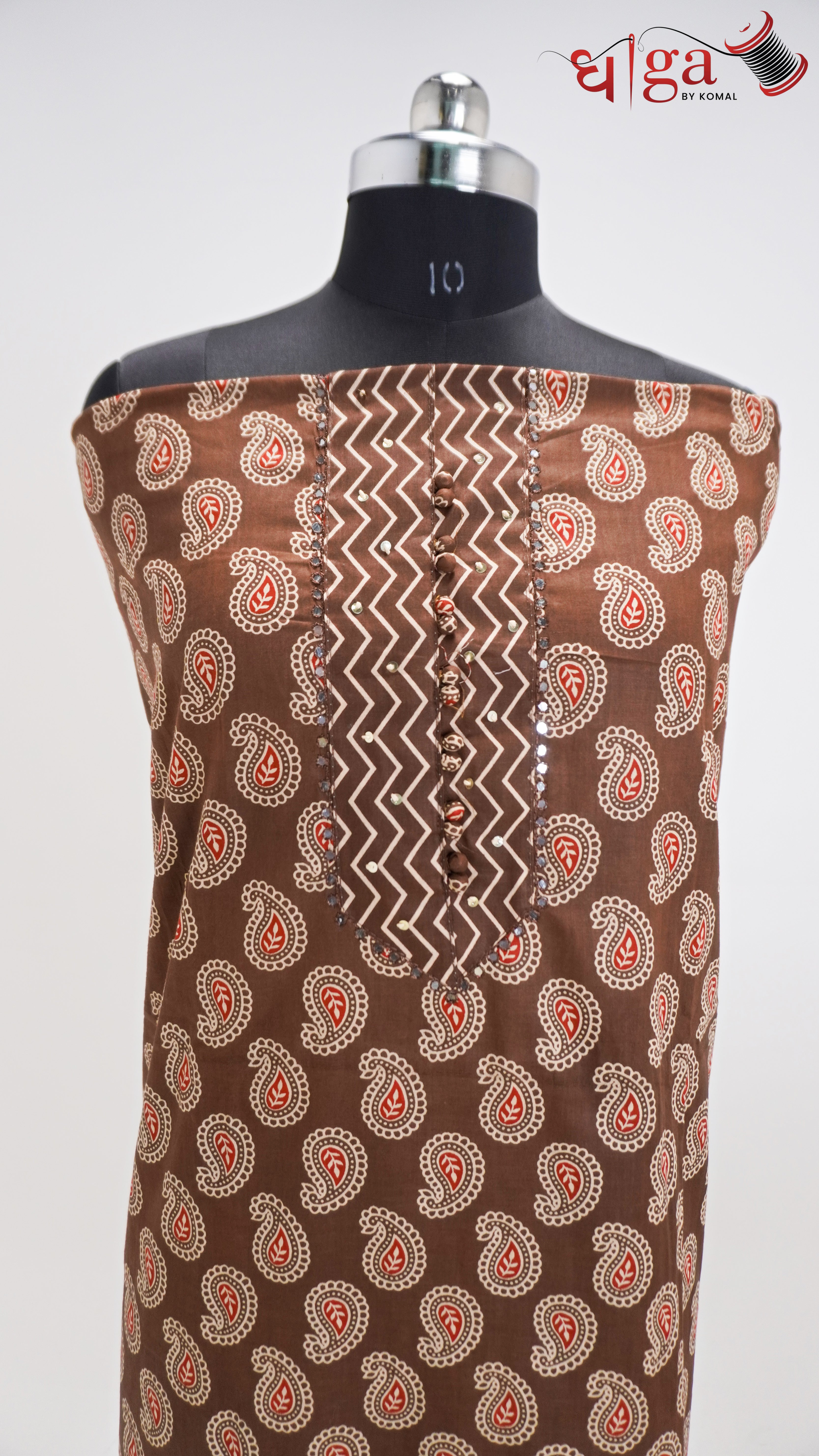 Mocha Brown Paisley Printed 3 Pc Suit Set with Dupatta