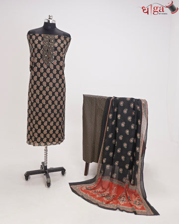 Black Paisley Printed 3 Pc Suit Set with Dupatta