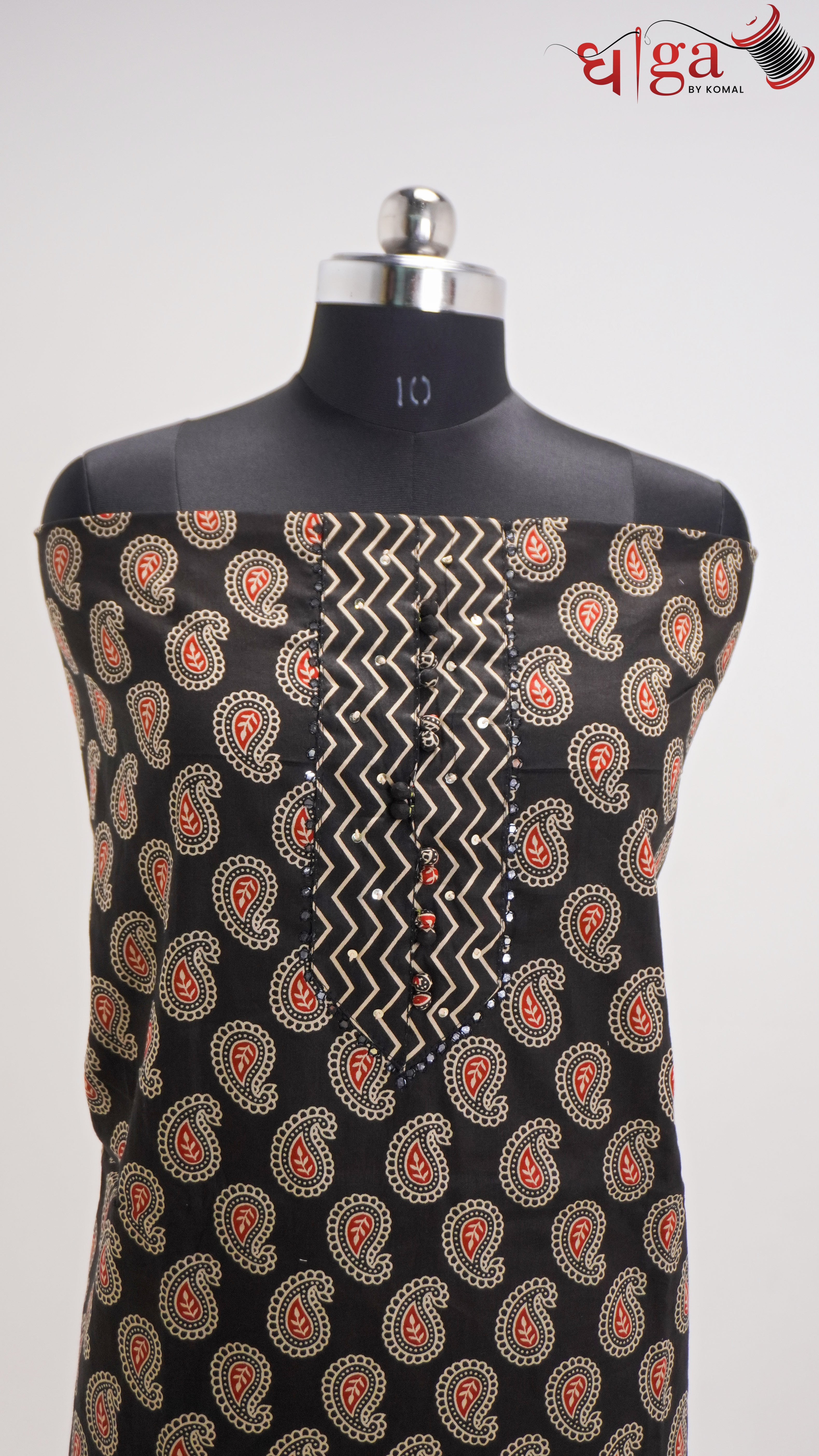 Black Paisley Printed 3 Pc Suit Set with Dupatta
