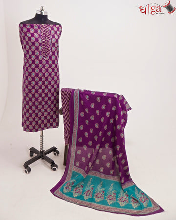 Royal Purple  Paisley Printed 3 Pc Suit Set with Dupatta