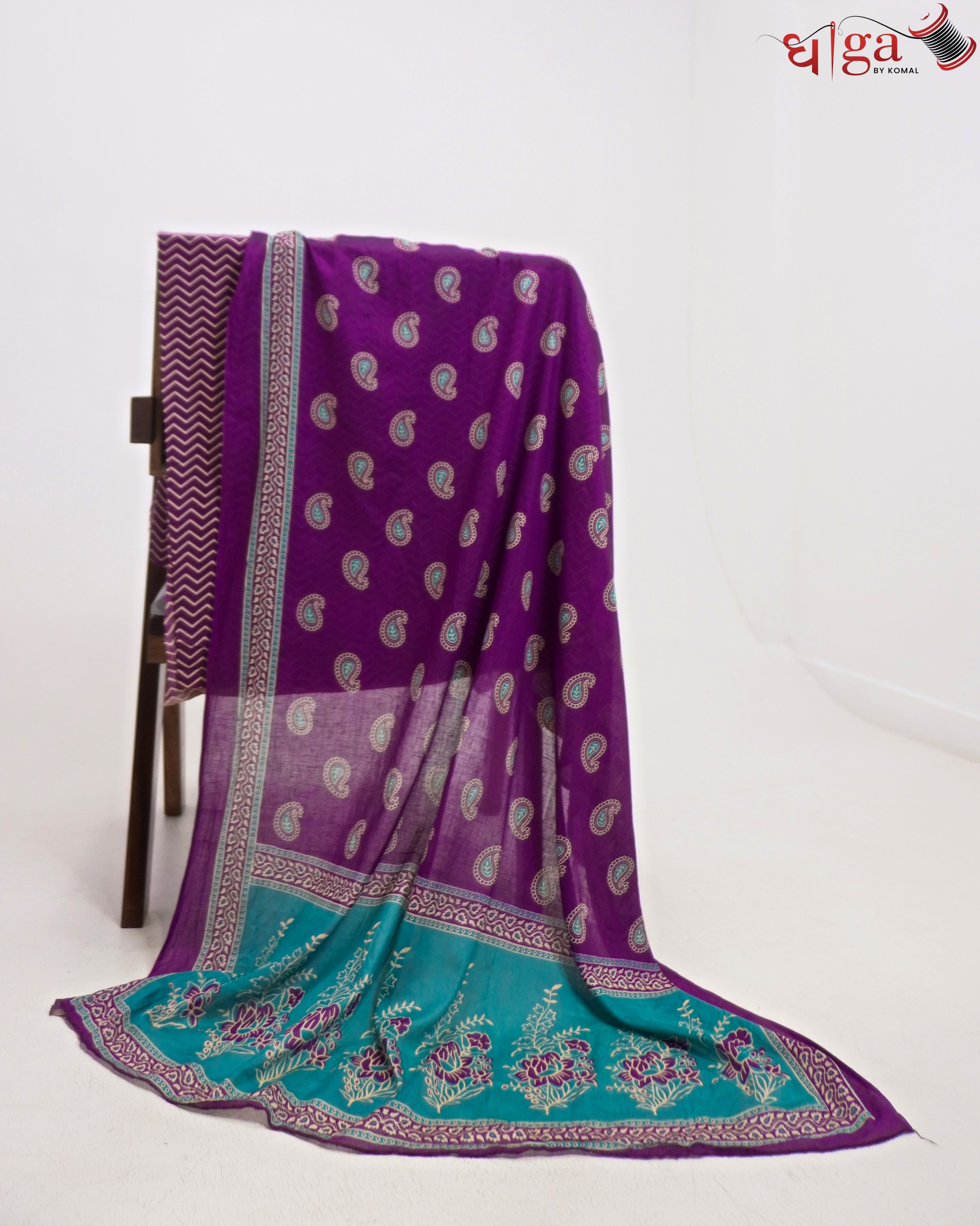 Royal Purple  Paisley Printed 3 Pc Suit Set with Dupatta