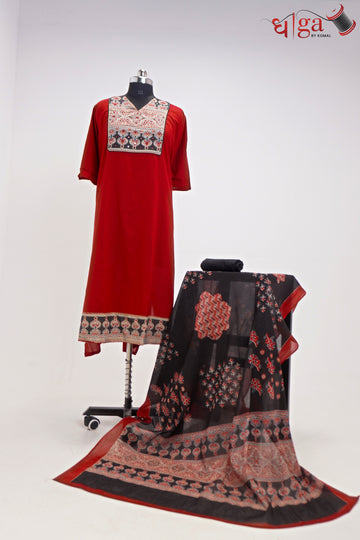 Elegant Deep red unstitched cotton suit set