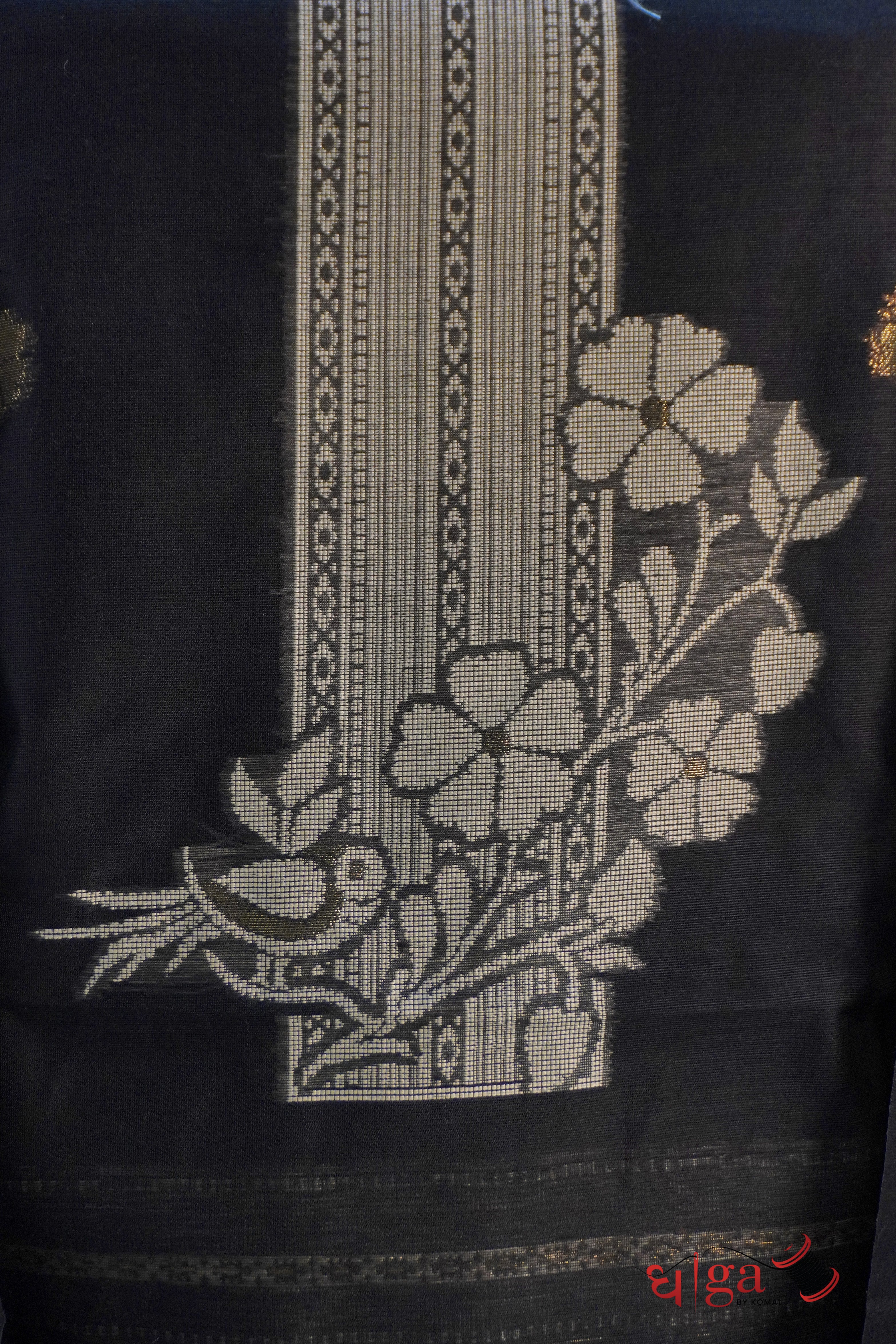 Classic Black Muga cotton Suit Set with Bird & Floral Motifs
