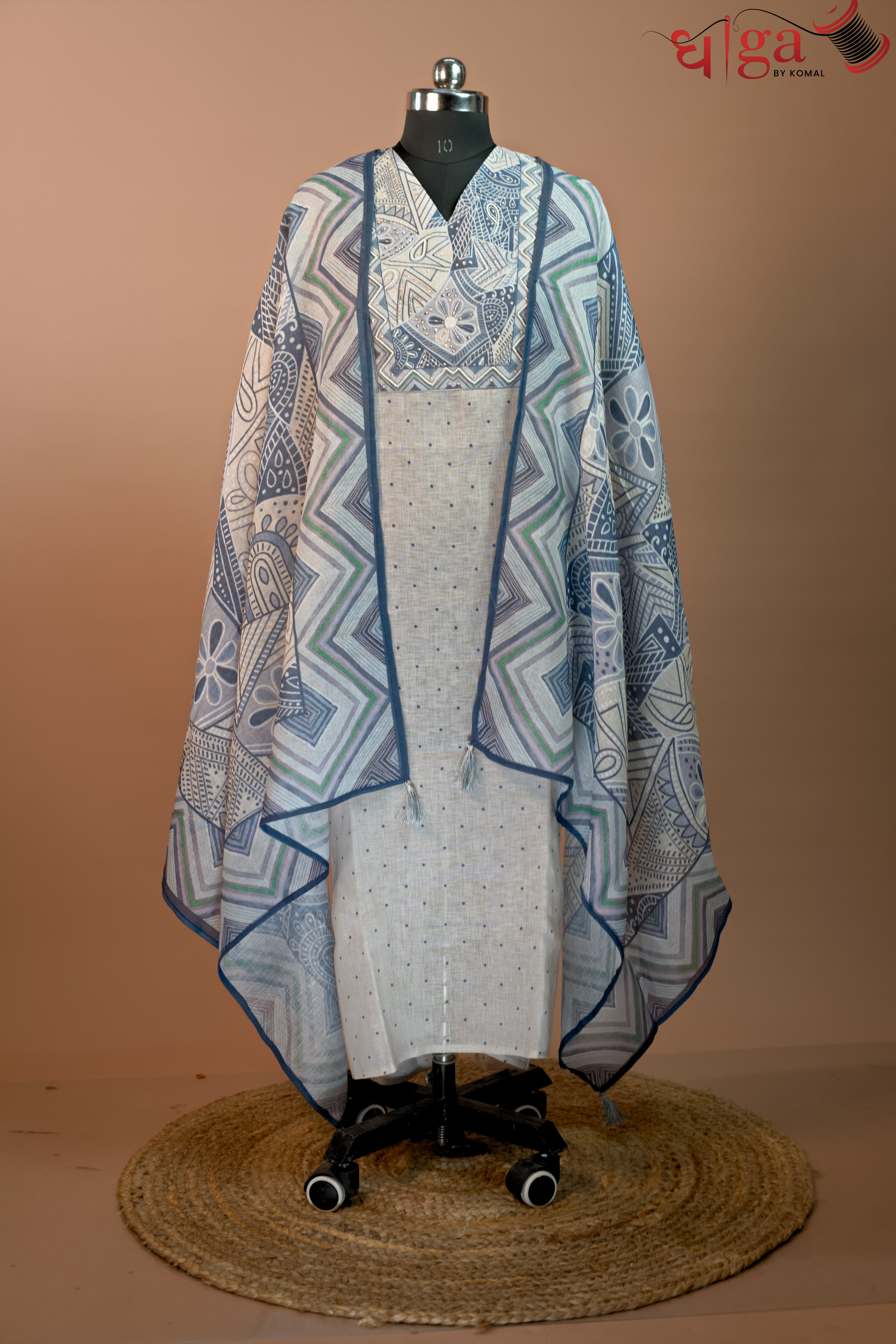 Powder Blue Printed Suit Set with Designer Dupatta and Lower