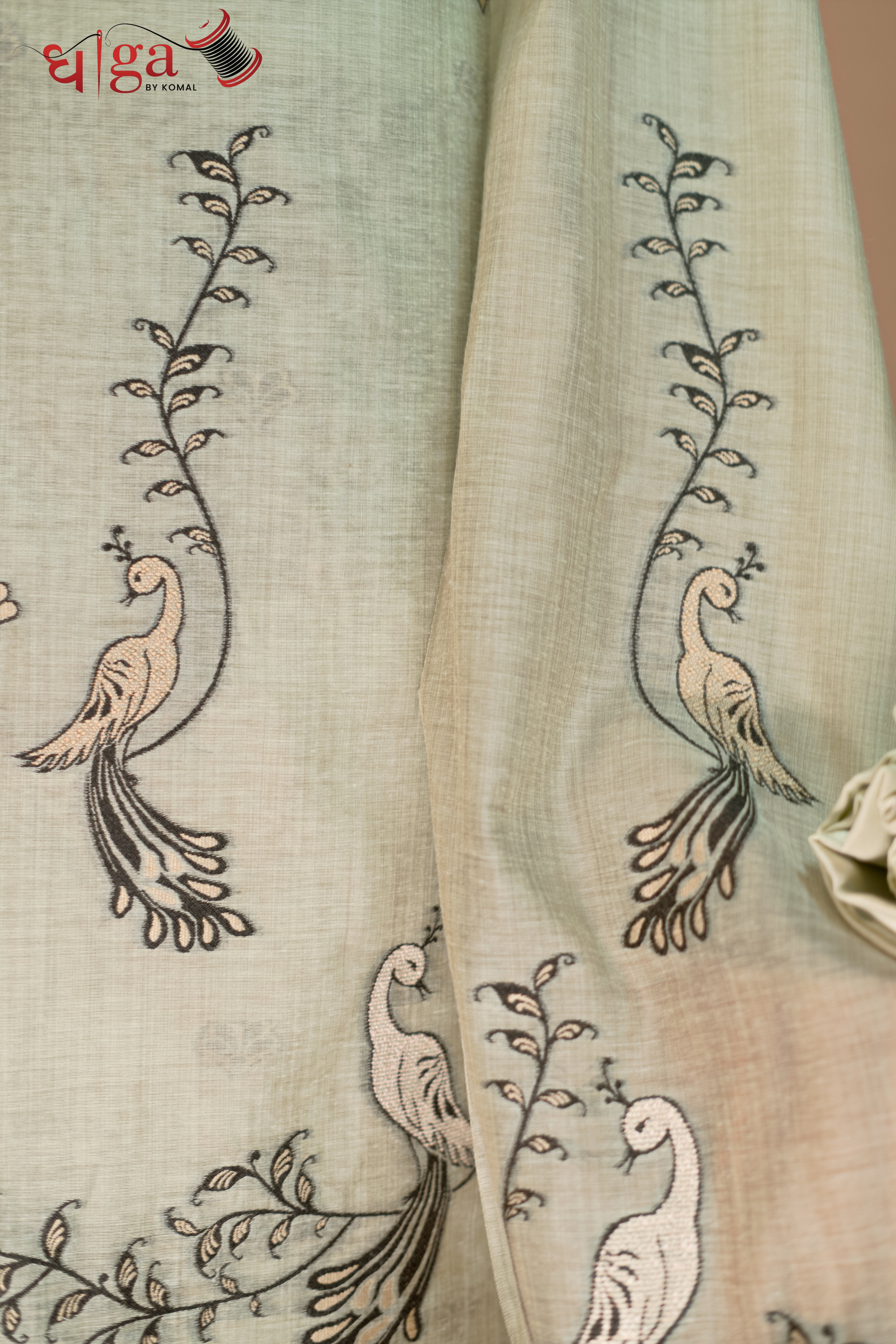 Pastel Mint  Jamdani Suit Set with Peacock Motifs