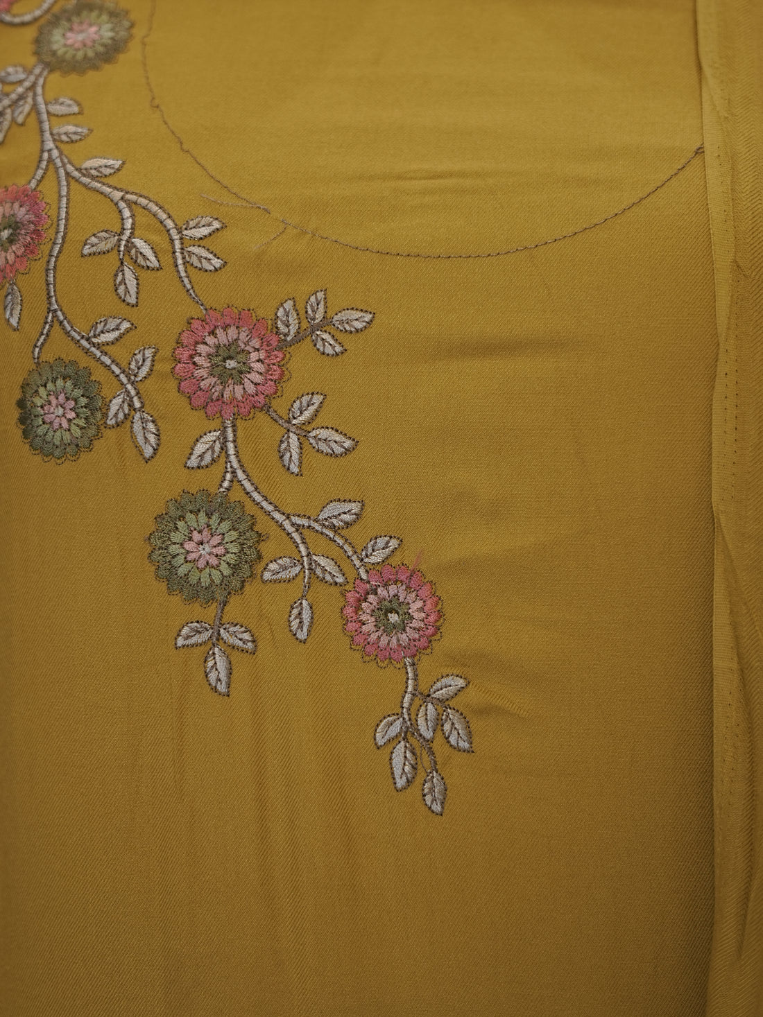 Yellow Digital printed semi pashmina with thread work