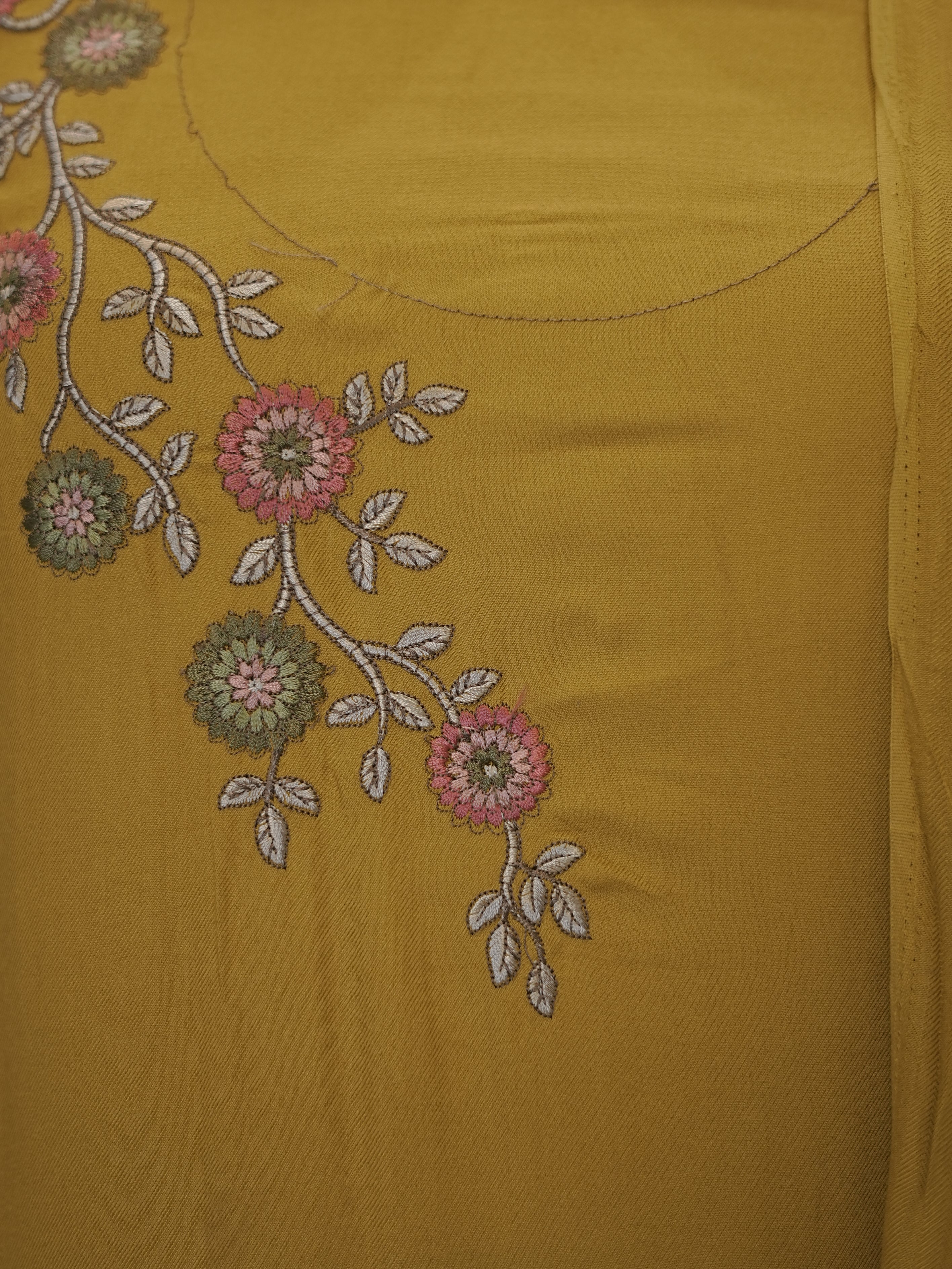 Yellow Digital printed semi pashmina with thread work