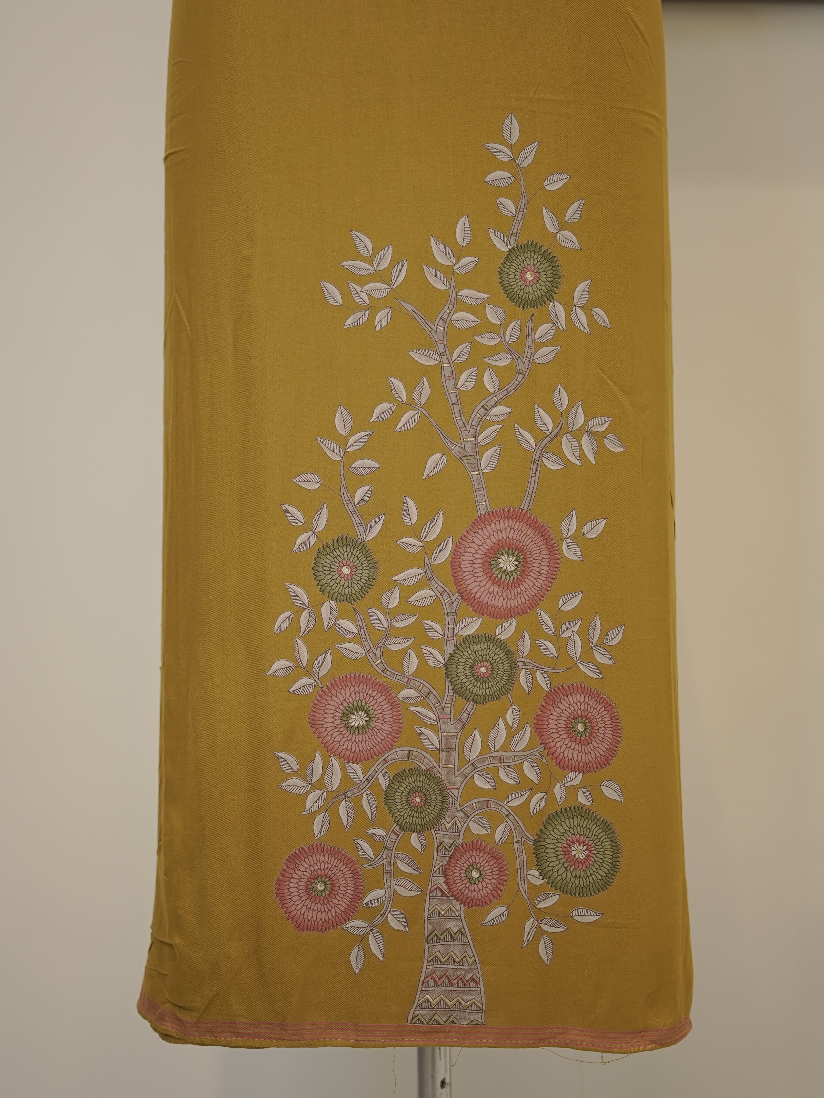 Yellow Digital printed semi pashmina with thread work