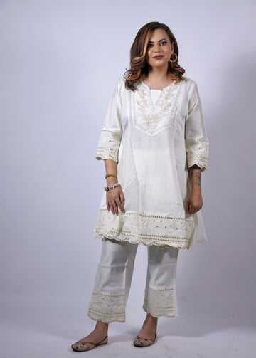 Dhaga Ivory Cotton Embroidered Co-Ord Set