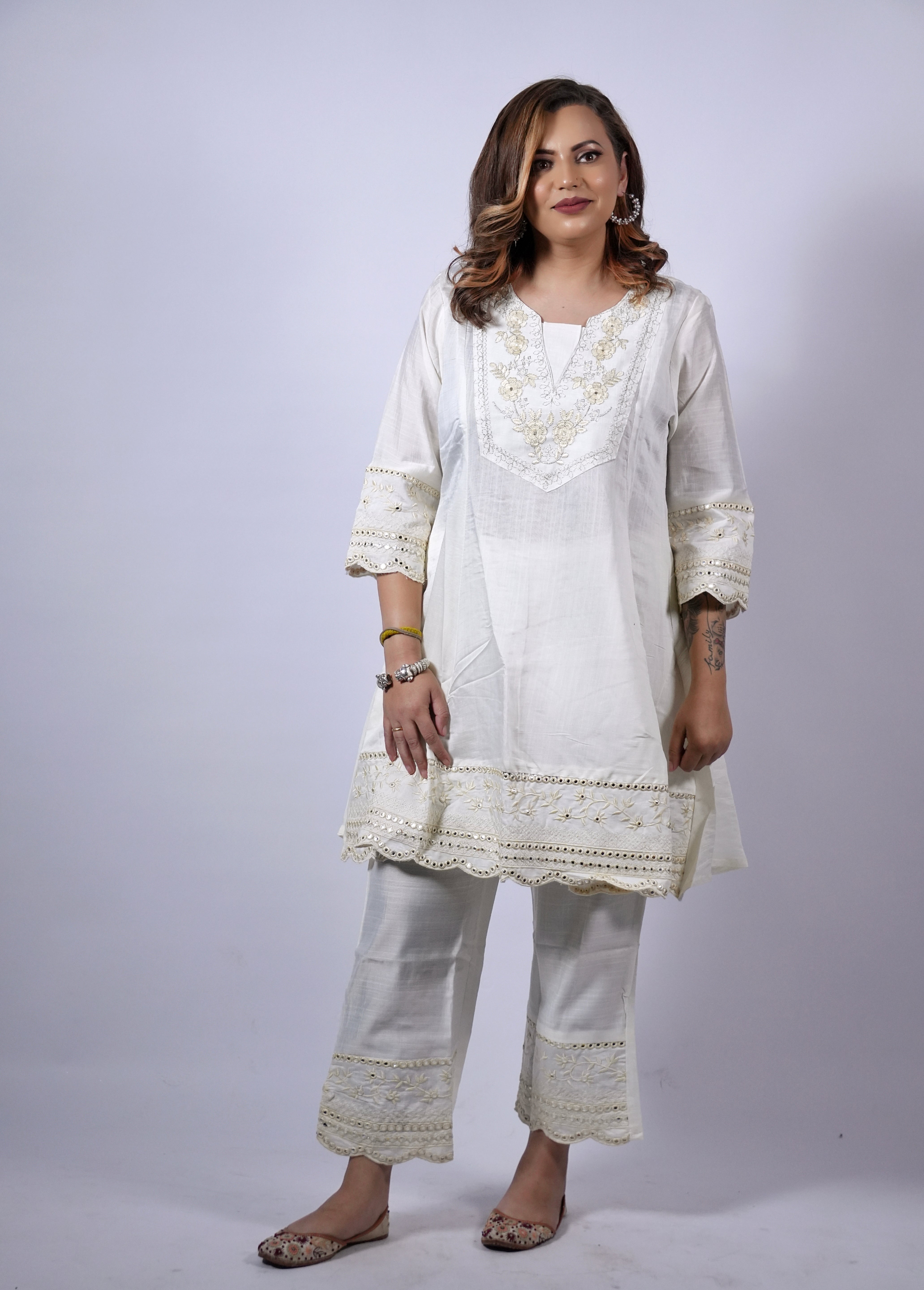 Dhaga Ivory Cotton Embroidered Co-Ord Set
