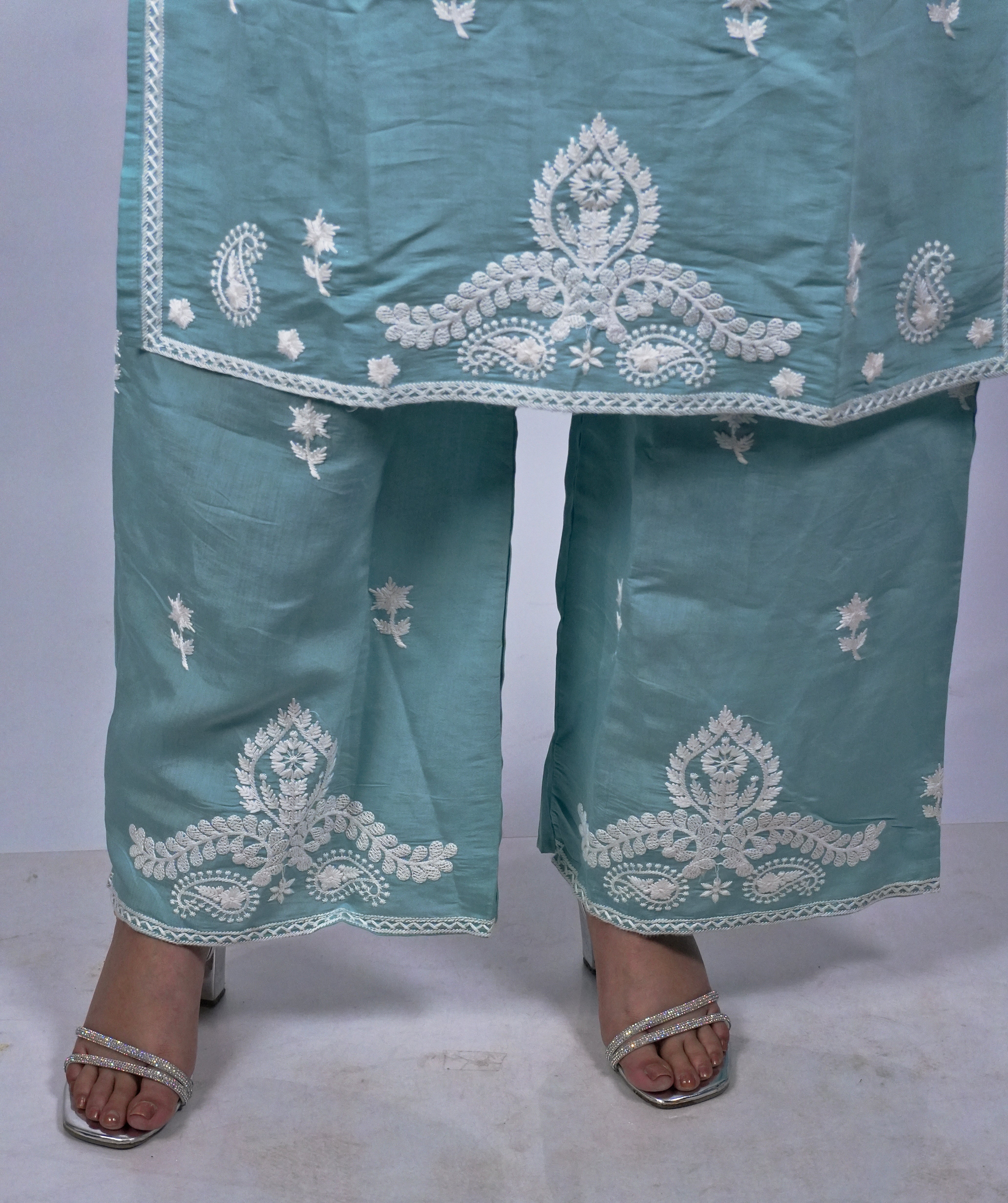 Aqua Blue Embroidered Cotton Co-Ord Set
