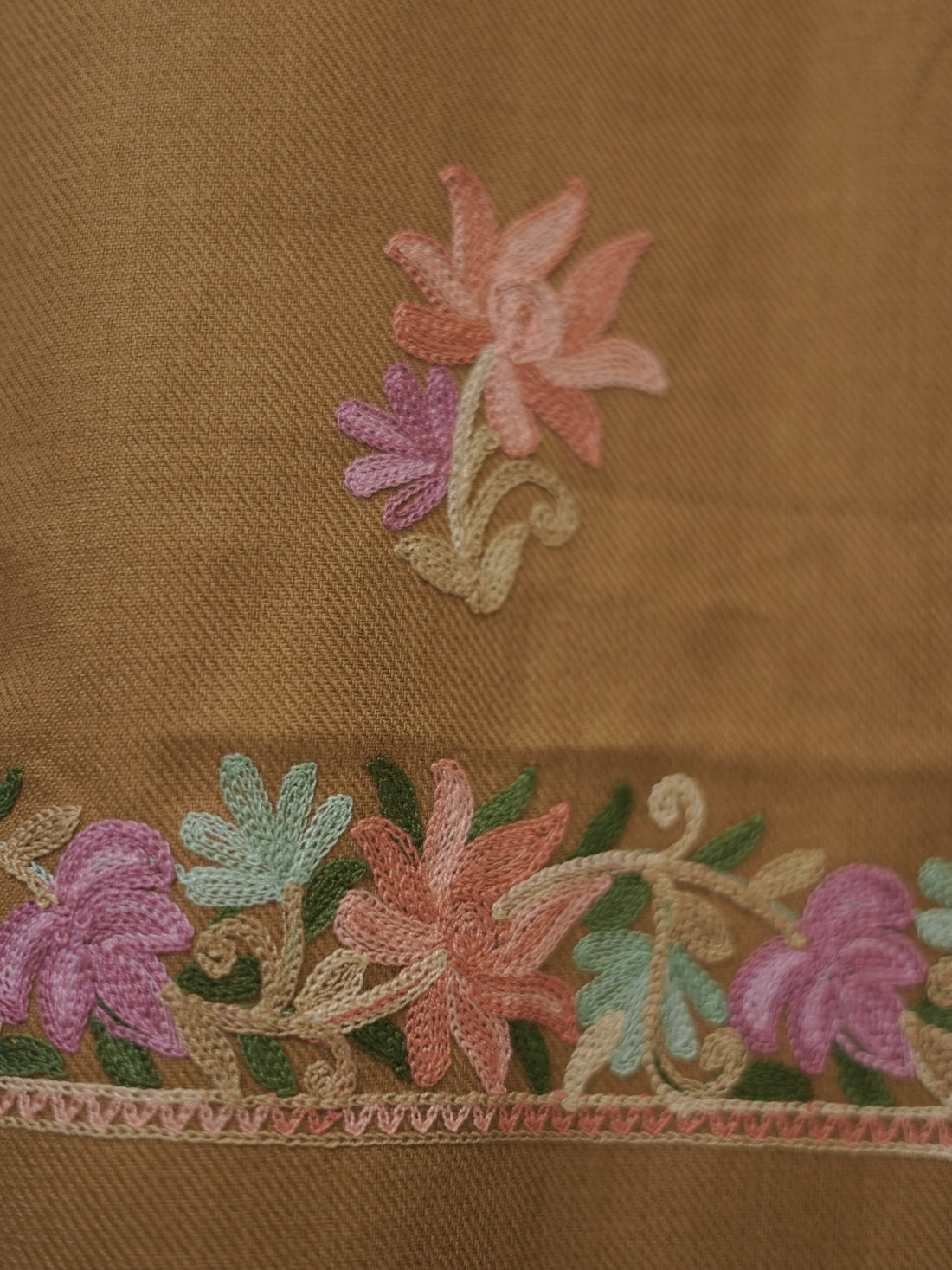 Kashida Elegant Woven Mustard Kashida Embroidery Semi Pashmina Winter Set