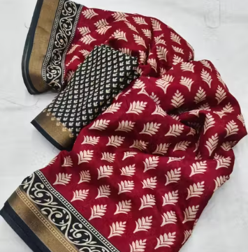 Zari Pattu Woven Border Ajrakh Dola silk Saree with Blouse