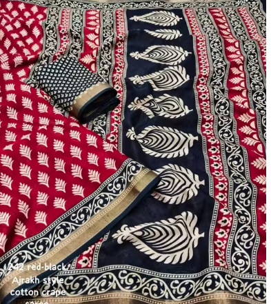 Zari Pattu Woven Border Ajrakh Dola silk Saree with Blouse