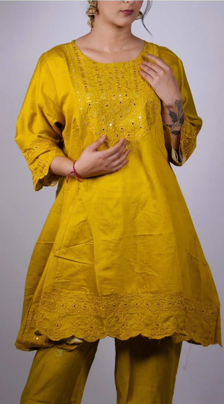 Mustard Yellow Embroidered Kurta & Pant Set