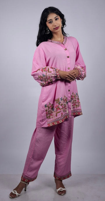 Blush Pink Floral Embroidered Kurta Set