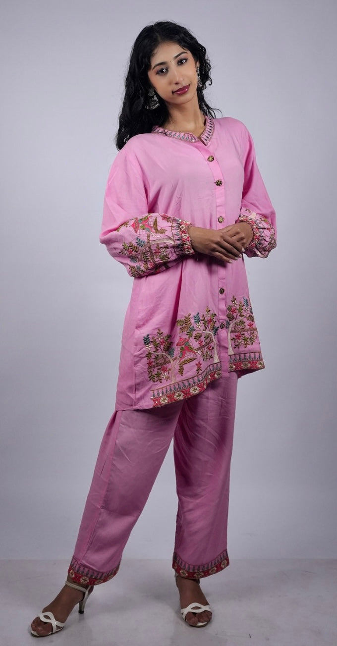 Blush Pink Floral Embroidered Kurta Set