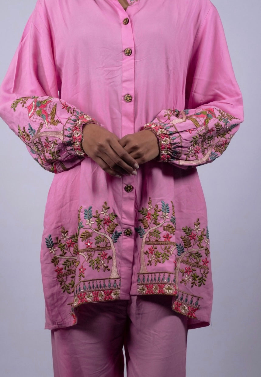 Blush Pink Floral Embroidered Kurta Set