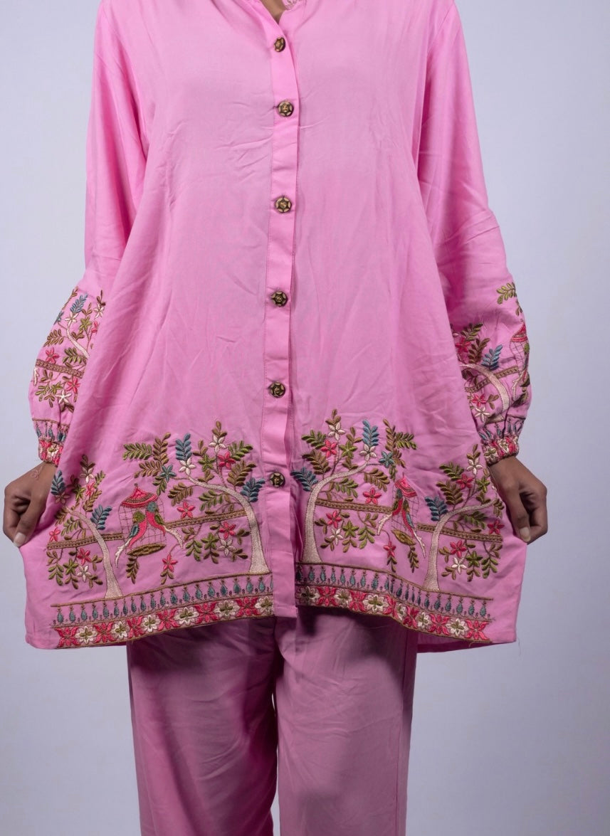 Blush Pink Floral Embroidered Kurta Set