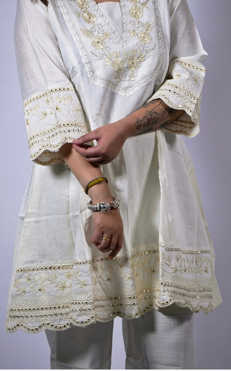 Dhaga Ivory Cotton Embroidered Co-Ord Set