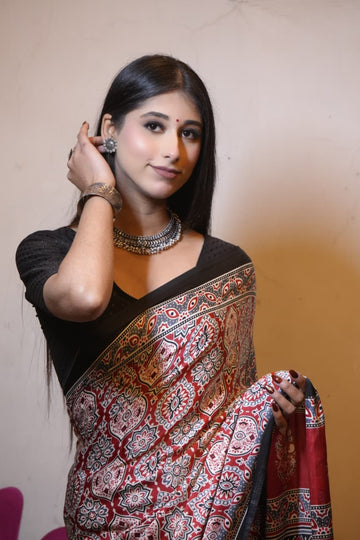 Red Satin Silk Saree