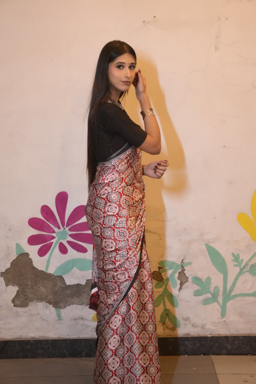 Red Satin Silk Saree