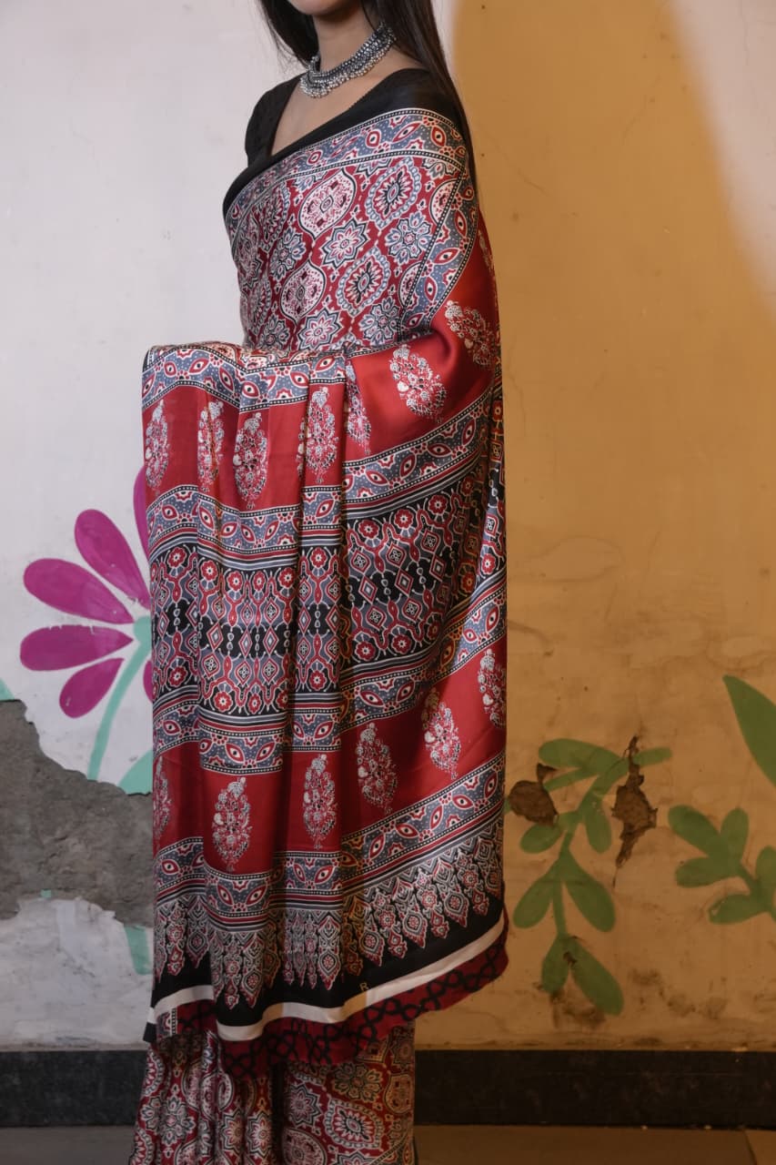 Red Satin Silk Saree