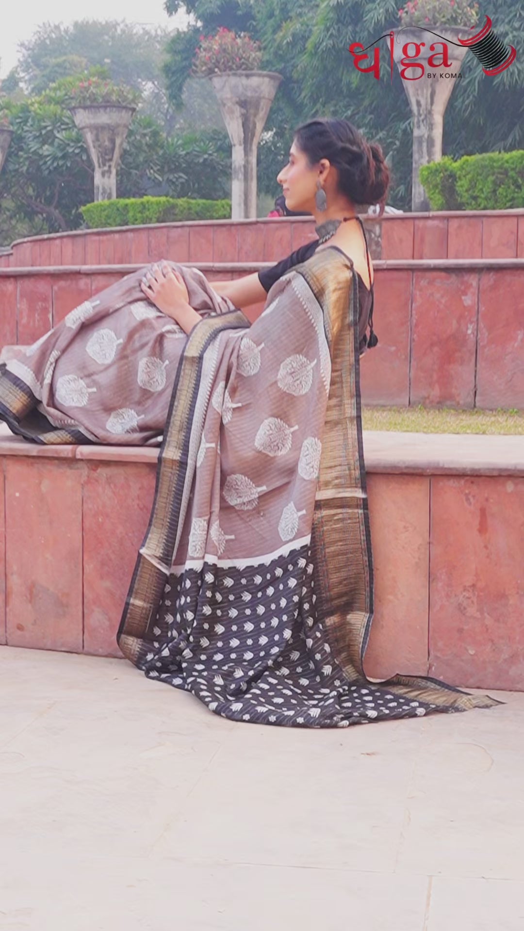 Dola Silk Printed Saree in Earthy Brown Tones